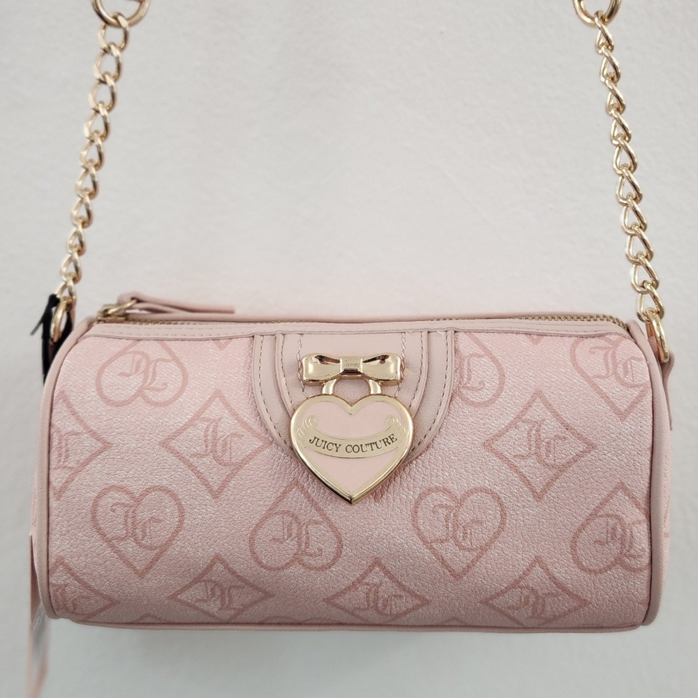 Juicy Couture Pink Clay Heart Accent Crossbody Shoulder Bag